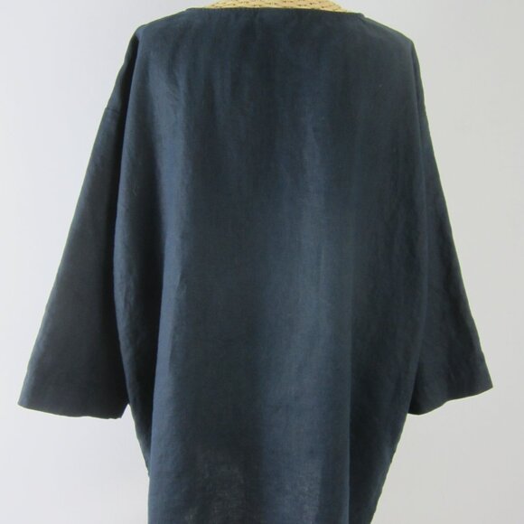 Pure J Jill Womens Plus 2X Dark Navy Indigo Blue 100% Linen Tunic Pockets Shirt - Picture 4 of 10
